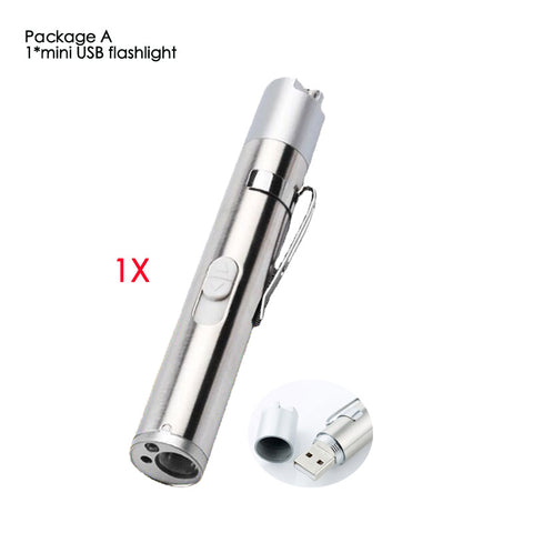 Mini USB Rechargeable 3in1 LED Flashlight Powerful LED Torch Waterproof Design Penlight uv light/ white light