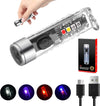 400 Lumens Type-C Rechargeable Transparent Keychain Flashlight with Ultraviolet Red and Blue Flash