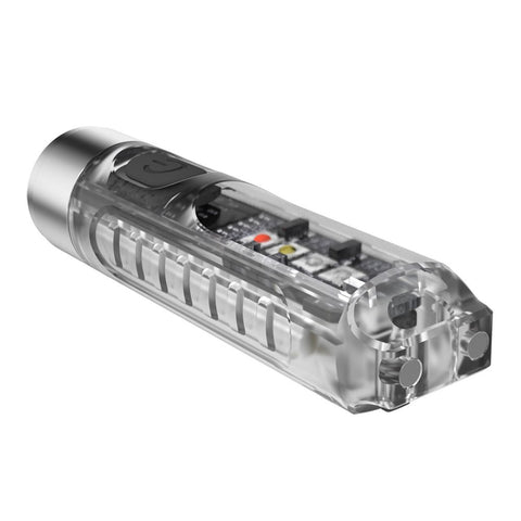 400 Lumens Type-C Rechargeable Transparent Keychain Flashlight with Ultraviolet Red and Blue Flash
