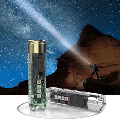 400 Lumens Type-C Rechargeable Transparent Keychain Flashlight with Ultraviolet Red and Blue Flash