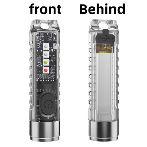 400 Lumens Type-C Rechargeable Transparent Keychain Flashlight with Ultraviolet Red and Blue Flash